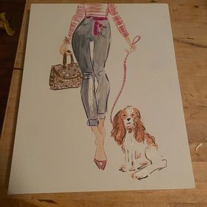 Woman & dog painting canvas